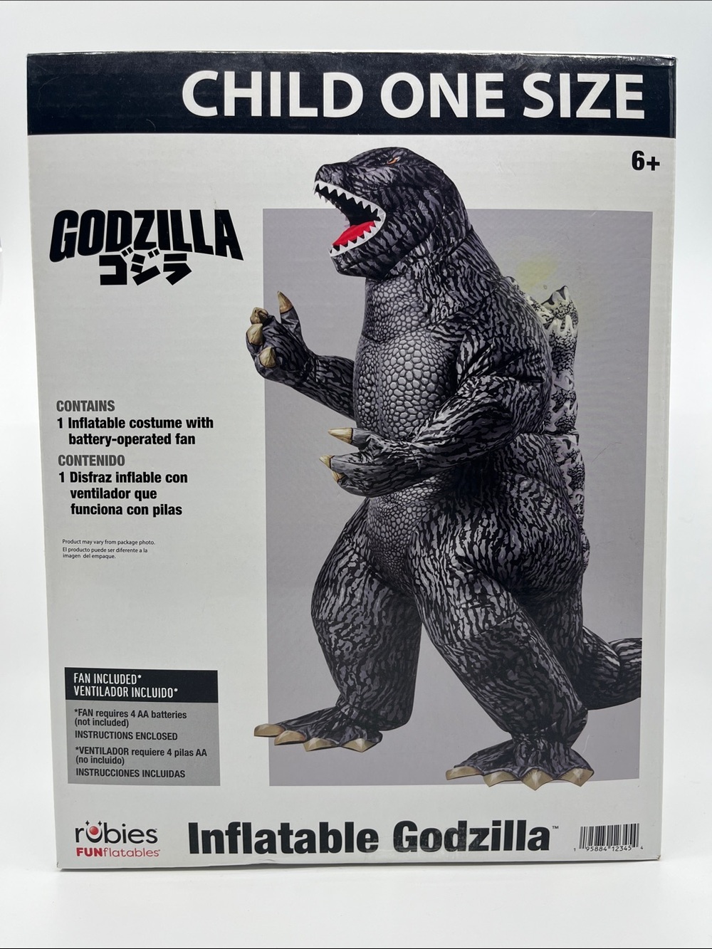 Rubies Godzilla Inflatable Halloween Costume Kids Child One Size 6+ With Fan